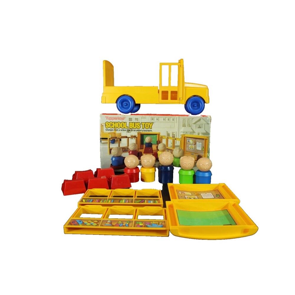 1987 Vintage Collectible Tupperware Tuppertoys School Bus~Change Classroomโ Box